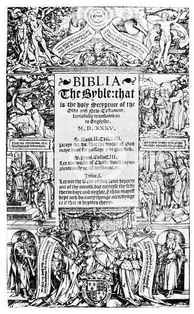 Title page of the Coverdale Bible, 1535 (1926). Artist: Unknown
