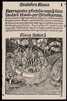 Title page of the book "Ship of Fools" by Sebastian Brant, 1497. Creator: Anonymous