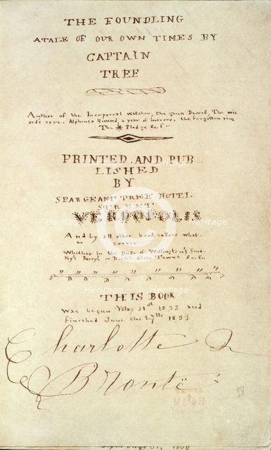 Title page of "The Foundling - A Tale Of Our Own Times by Captain Tree", 1833.  Creator: Charlotte Bronte.