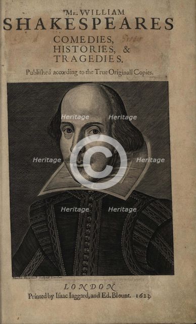Title page of the First Shakespeare's Folio, 1623. Artist: Droeshout, Martin (ca. 1601-ca. 1650)