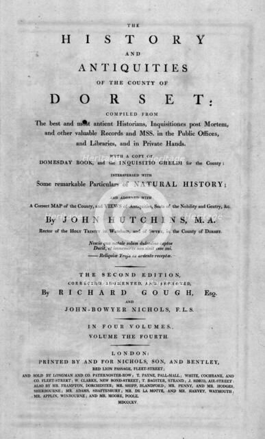 Title page of 'The History and Antiquities of the County of Dorset', 1815.   Creator: Unknown.