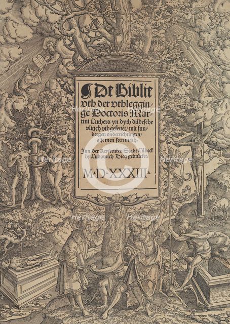 Title page of the Lübeck Bible, 1533-1534. Creator: Erhard Altdorfer.