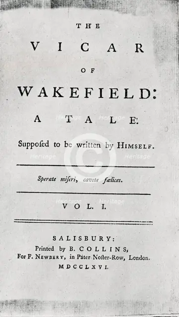 'Title Page of The Vicar of Wakefield', 1766. Artist: Unknown.