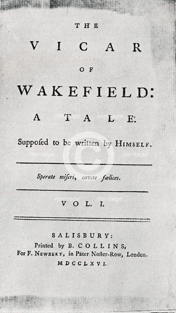 'Title Page of The Vicar of Wakefield', 1766. Artist: Unknown.