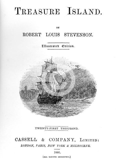 Title page of Treasure Island by Robert Louis Stevenson, 1886. Artist: Unknown