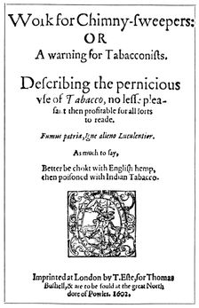 Title page of Work for Chimney Sweepers or A Warning for Tobacconists, 1602 (1956)