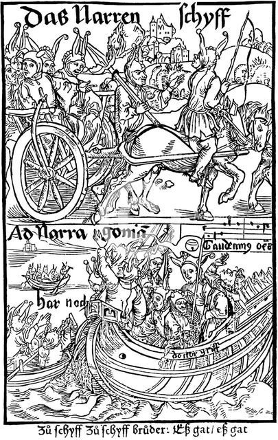 Title page of an edition of Ship of Fools, by Sebastian Brant, 1494.  Artist: Albrecht Dürer