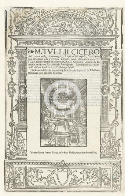 Title page of "Cicero's Orationes" with Printer's mark of Jodocus Badius, 1520. Creator: Dürer, Albrecht, (Workshop)  .