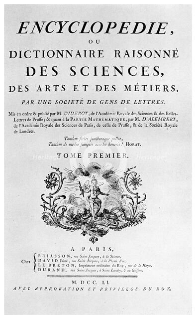 Title page of Denis Diderot's Encyclopedie, 1751 (1956). Artist: Unknown