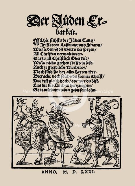 Title page of "Der Juden Erbarkeit", 1571. Creator: Anonymous.
