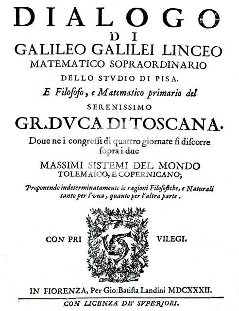 Title page of Dialogo, by Galileo, 1632. Artist: Unknown