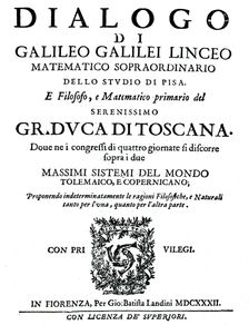 Title page of "Dialogo", by Galileo, 1632. Creator: Unknown