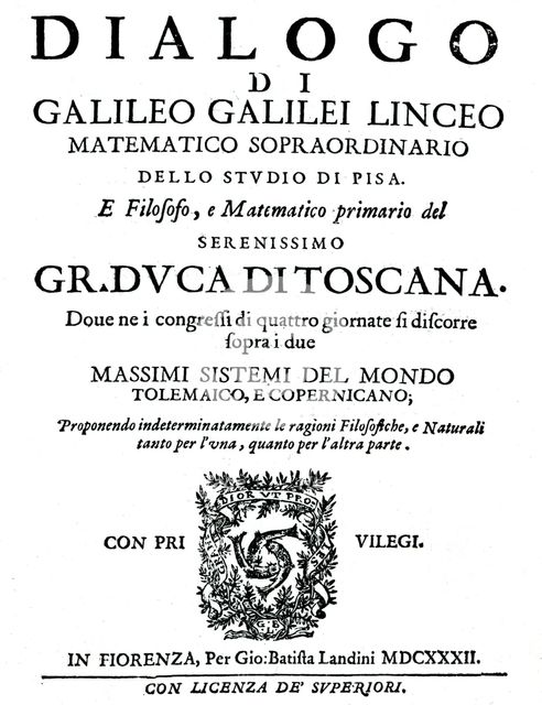 Title page of "Dialogo", by Galileo, 1632. Creator: Unknown.