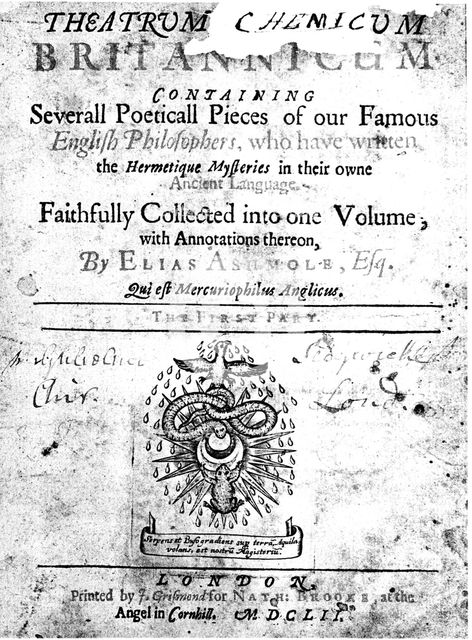 Title page of Elias Ashmole's "Theatrum Chemicum Britannicum", 1652. Creator: Unknown.