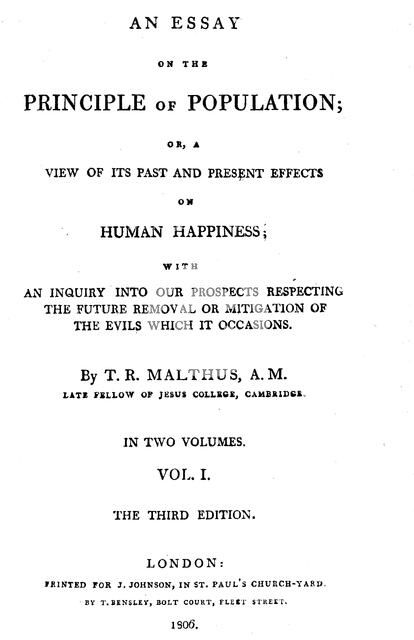 Title page of Essay on the Principle of Population by Thomas Malthus, 1806. Artist: Thomas Malthus