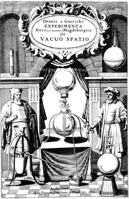 Title page of "Experimenta Nova, ut vocant, Magdeburgica, de vacuo Spatio", (Amsterdam, 1672). Creator: Unknown.