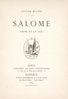 Title page of first edition of "Salome" by Oscar Wilde, 1893. Creator: Historic Object ()