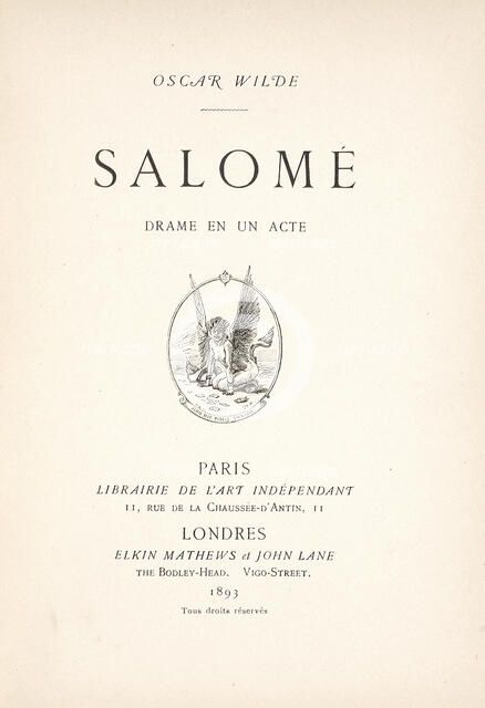 Title page of first edition of "Salome" by Oscar Wilde, 1893. Creator: Historic Object ().