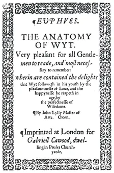Title-Page of John Lyly's Euphues or The Anatomy of Wit, First Edition 1579, (1942). Creator: Unknown