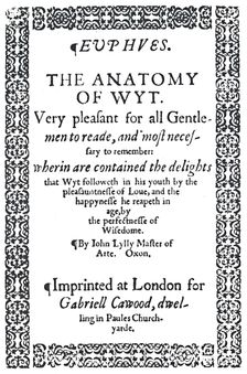 Title-Page of John Lyly's Euphues or The Anatomy of Wit, First Edition 1579, (1942). Creator: Unknown