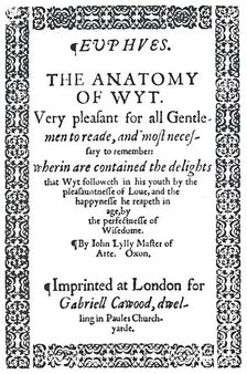 Title-Page of John Lyly's Euphues or The Anatomy of Wit, First Edition 1579, (1942). Creator: Unknown
