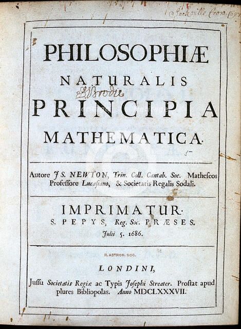 Title page of Newton's Philosophiae Naturalis Principia Mathematica, 1687. Artist: Unknown