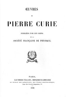 Title page of "Oeuvres de Pierre Curie", 1908. Creator: Unknown