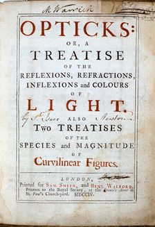 Title page of Opticks by English scientist and mathematician Isaac Newton, 1794