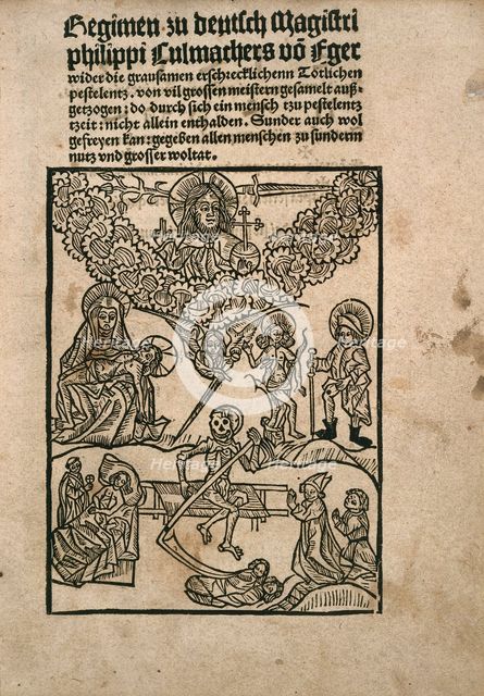 Title page of Regimen wider die Pestilenz by Philipp Culmacher, c. 1495.