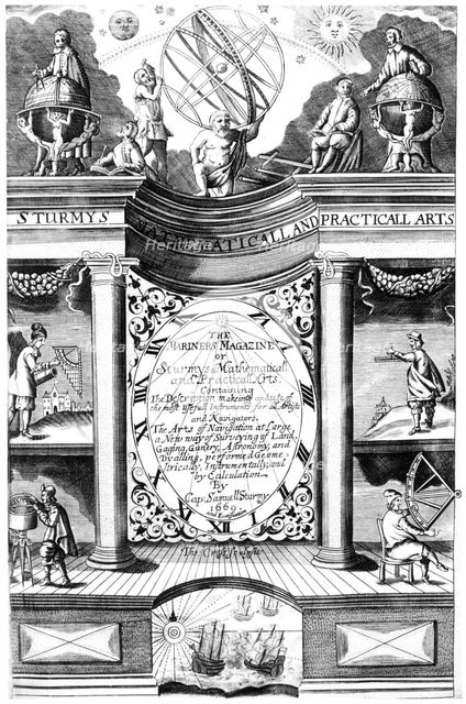 Title page of Samuel Sturmy, "Mariners Magazine", London, 1669. Creator: Samuel Sturmy.