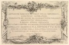 Title page: Roman Antiquity of the Time of the Republic and the First Emperors (Antich..., ca. 1748. Creator: Giovanni Battista Piranesi