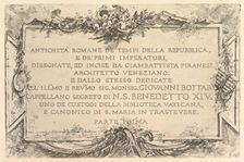 Title page: Roman Antiquity of the Time of the Republic and the First Emperors (Antich..., ca. 1748. Creator: Giovanni Battista Piranesi