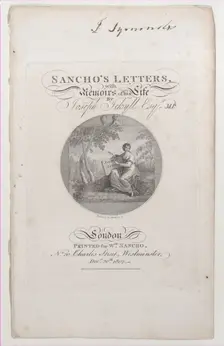 Title Page, "Sancho's Letters, with Memoirs of his Life," by Joseph Jekyll, E..., December 20, 1802. Creator: Francesco Bartolozzi