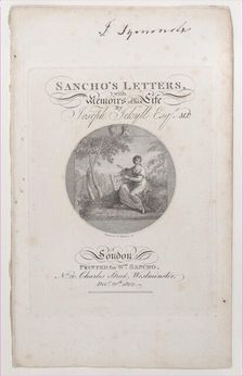 Title Page, "Sancho's Letters, with Memoirs of his Life," by Joseph Jekyll, E..., December 20, 1802. Creator: Francesco Bartolozzi