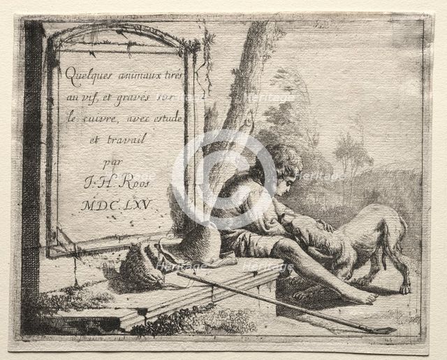 Title Page: Shepherd Petting his Dog, 1665. Creator: Johann Heinrich Roos (German, 1631-1685).