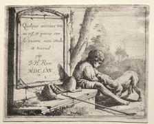 Title Page: Shepherd Petting his Dog, 1665. Creator: Johann Heinrich Roos (German, 1631-1685)
