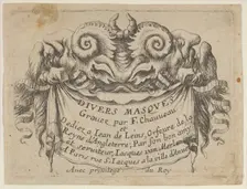 Title Plate with Two Satyr Heads, from Divers Masques, ca. 1635-45. Creator: Francois Chauveau