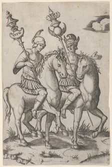 Titus and Vespanian both on horseback, ca. 1510-27. Creator: Marcantonio Raimondi