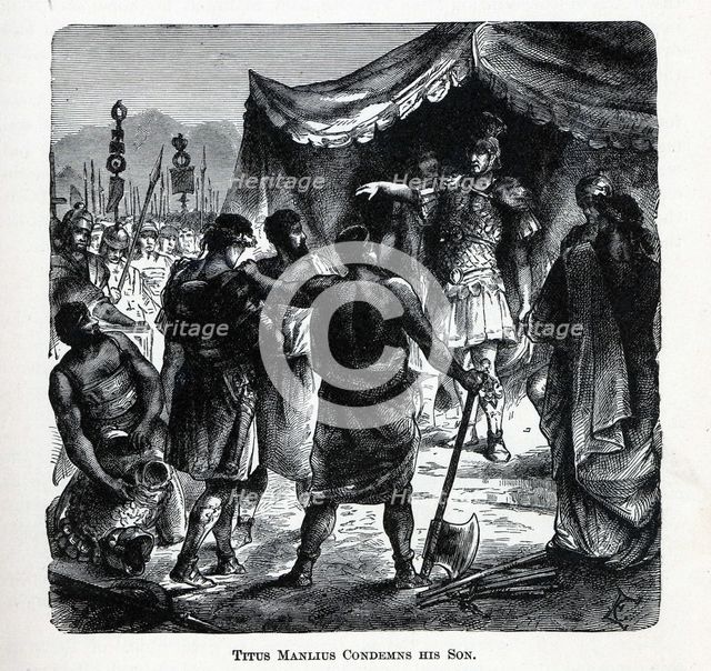 Titus Manlius Condemns His Son, 1882. Artist: Anonymous  