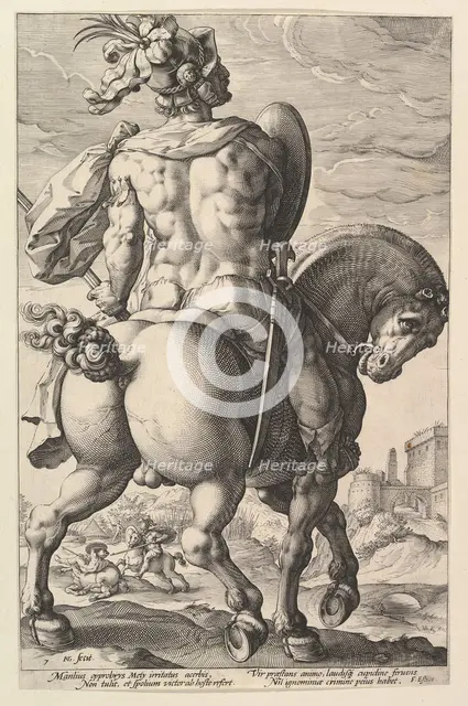 Titus Manlius, from the series The Roman Heroes, 1586. Creator: Hendrik Goltzius.