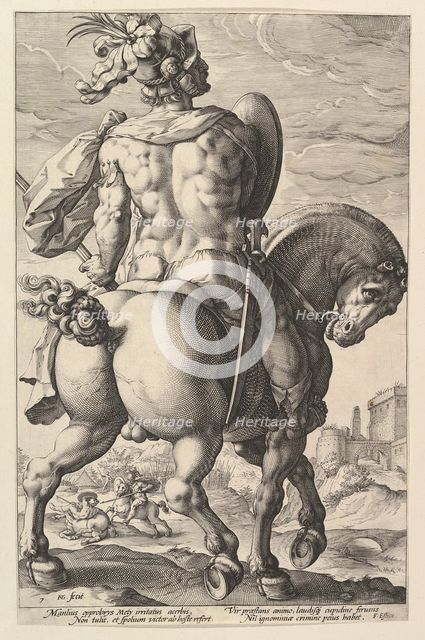 Titus Manlius, from the series The Roman Heroes, 1586. Creator: Hendrik Goltzius.