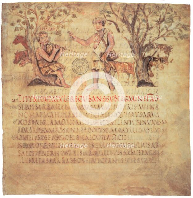 Tityrus playing the pipes, 5th century. Artist: Unknown