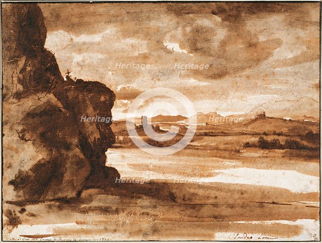 Tiber Landscape North of Rome with Dark Cloudy Sky, Between 1630 and 1640. Artist: Lorrain, Claude (1600-1682)