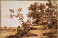 Tiber Landscape with Castel Sant'Angelo in the Background, Between 1630 and 1640. Artist: Lorrain, Claude (1600-1682)