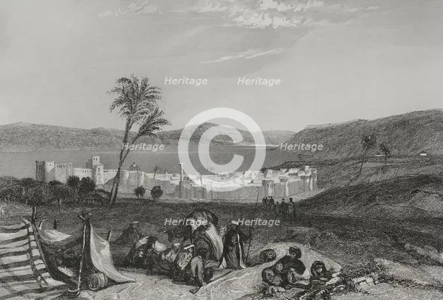 Tiberias and the Sea of Galilee, 1840. Creator: Émile Rouargue.