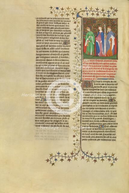 Tiberius, Messalina, and Caligula Reproach One Another in the Midst of Flames, about 1413-1415. Creators: Boucicaut Master, Workshop of the Boucicaut Master.