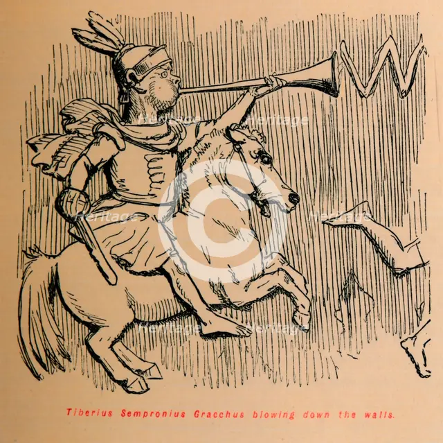 'Tiberius Sempronius Gracchus blowing down the Walls', 1852. Artist: John Leech.