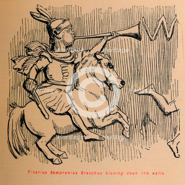 'Tiberius Sempronius Gracchus blowing down the Walls', 1852. Artist: John Leech.