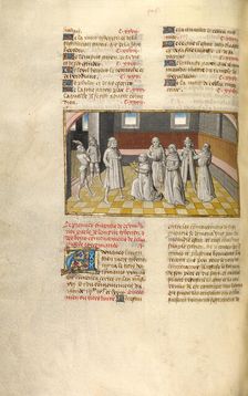 Tiberius Receiving the Crown from the Senators; Miroir Historial, about 1475. Creator: Unknown