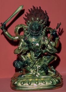 Tibetan gilt-bronze statuette of Mahakala